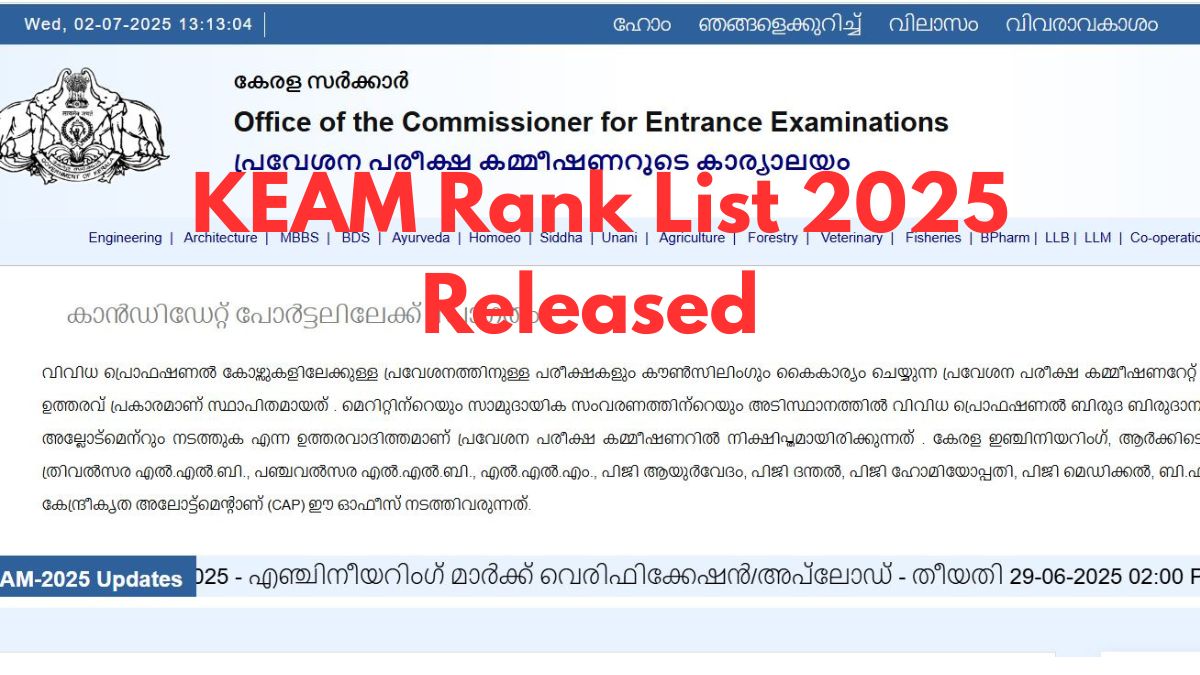 KEAM Rank List 2025 Released At cee.kerala.gov.in; Check Rank, Score & Normalisation Details Here